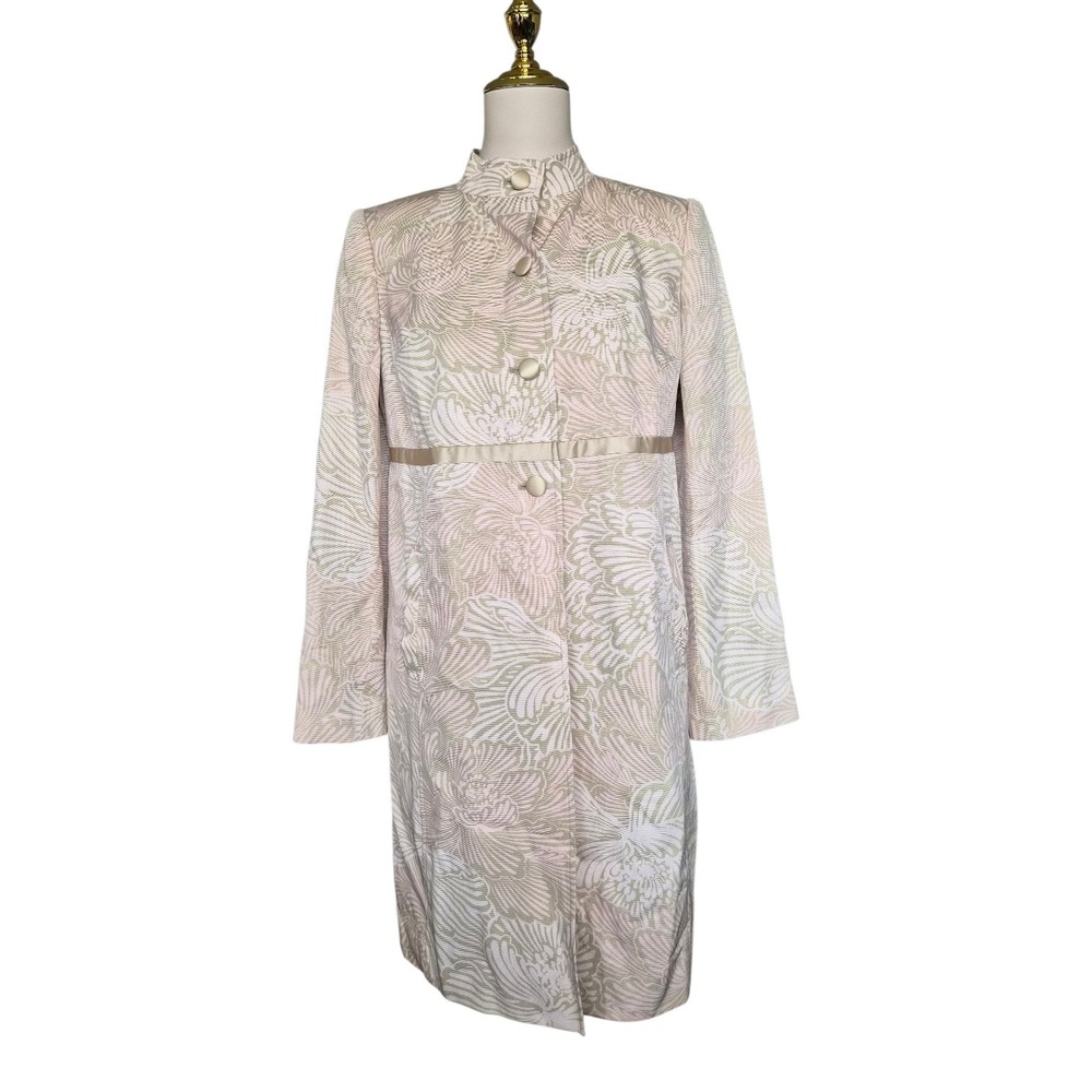 Sigrid Olsen Silk Blend Floral Long Jacket Coat Women's Small Pastel‎ Button